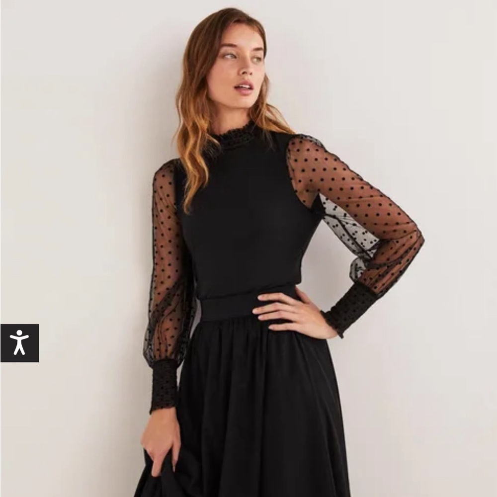 Shear sleeve black Boden blouse. NWT